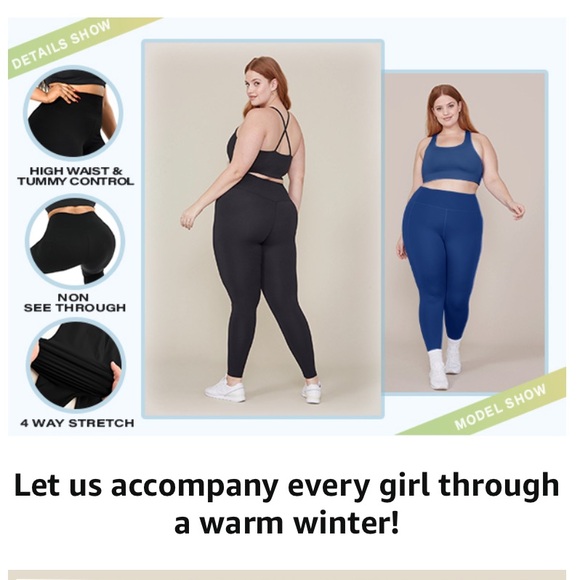 New Fleece Lined High Waist Rise Solid Black Leggings With Pockets NWT Stretchy - Picture 2 of 16